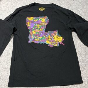 Black Long Sleeve T Shirt with Colorful Mardi Gras Graphic